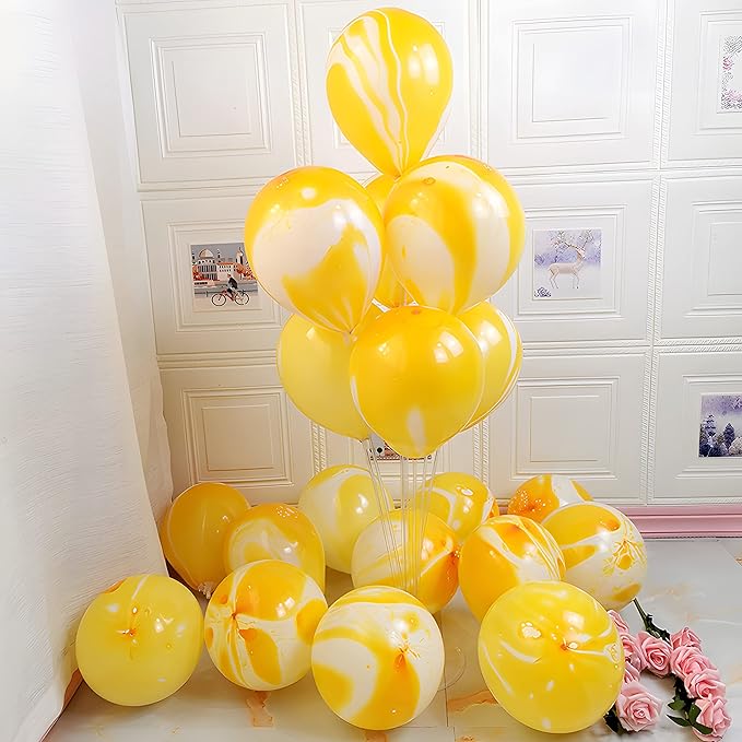 Orange or Yellow Tie Dye Balloons 30PCS 12 Inch Agate Marble Latex Swirl Balloons For Tie Dye Birthday Party Supplies,Candyland,Bachelorette,Fun Hippie Party Decorations