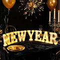 7 Pcs New Year Large LED Letter Sign LED Lights Battery Powered Table Decoration for New Year Christmas Party Tabletop Decoration