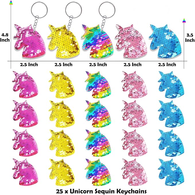 CiciBear 25 Pack Unicorn Sequin Keychains for Unicorn Themed Party Favors, Kids and Adults Birthday Gift, Baby Shower, Party, 5 Colors