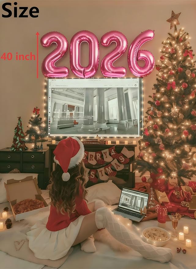40 Inch Pink 2026 Number Balloon, Happy New Year 2026 Balloons Pink, Graduation Balloon Decorations 2026