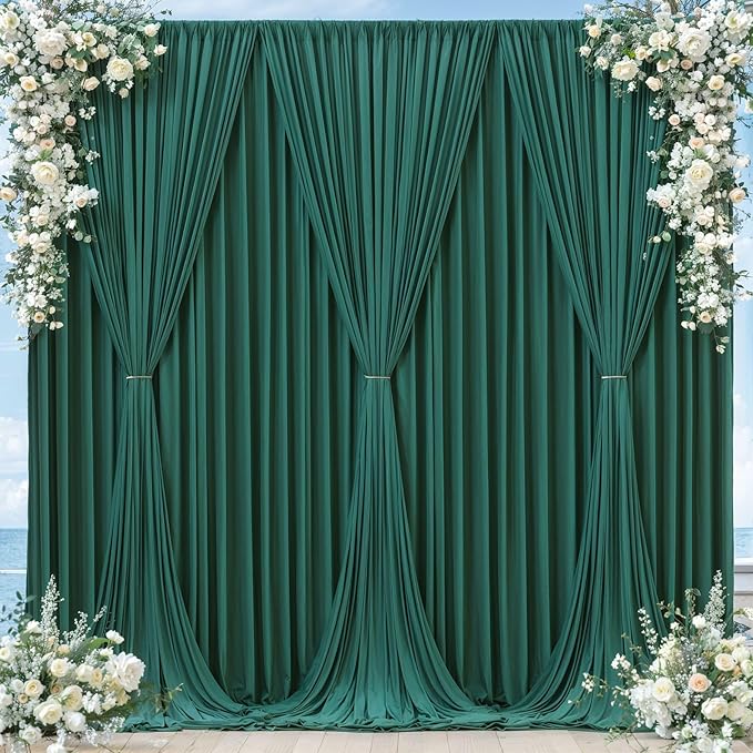 Hunter Green Backdrop Curtain-Wrinkle-Free Polyester Fabric Green Photography Curtains for Wedding Party Photo Background Decorations- 16 X10FT (Hunter Green)