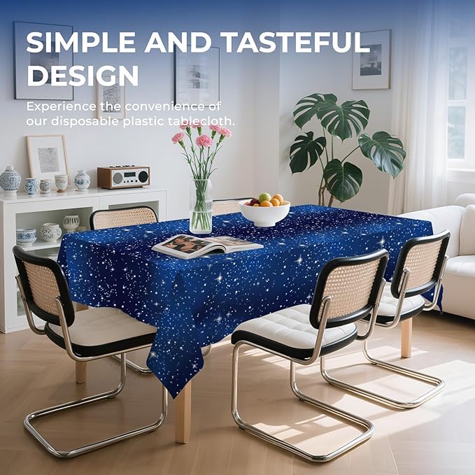 6 Pack Space Tablecloth Starry Night Tablecloth, Disposable Plastic Galaxy Table Cover, 54 X 108 Inch Space Themed Party Supplies for Birthday Parties Decorations (Blue)