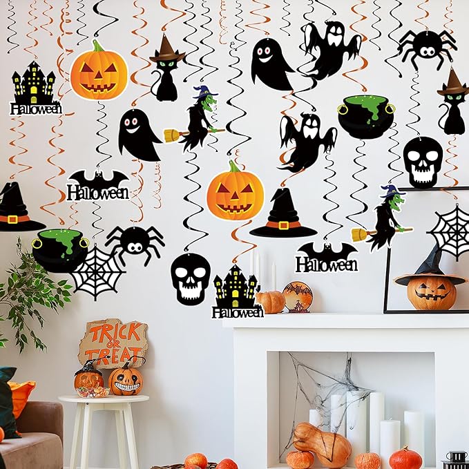 Tifeson Halloween Decorations Hanging Swirl - 36 PCS Hanging Halloween Ceiling Streamers - Large Size Ghost Pumpkin Witches Swirls for Home Indoor Outdoor Party Office Decor Supplies