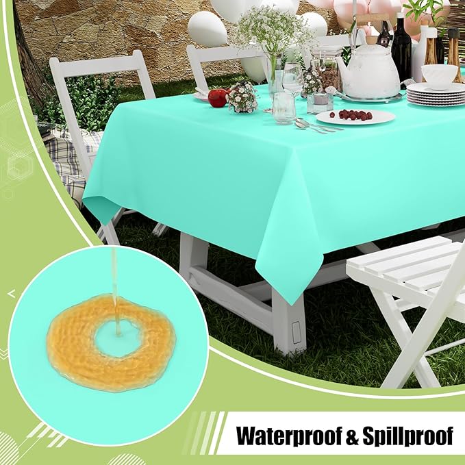 Smiry Disposable Table Cloth - 6 Pack, 54 x 108 Inch Waterproof Rectangle Tablecloths for Parties, Decorative Plastic Table Cover, Leakproof & Sturdy, Mint Green