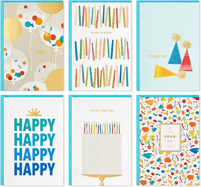 Hallmark Birthday Cards Assortment, 36 Cards with Envelopes (Party Time)