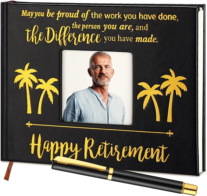Ctosree Retirement Guest Book with Signature Pen Retirement Party Gift Supplies for Women Men Office Colleague Advice and Wishes Decorations(Palm)
