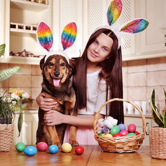 MGparty 12 PCS Easter Bunny Ears Headbands Colorful Rabbit Ear Hairband for Easter Party Decoration for Kids and Adult