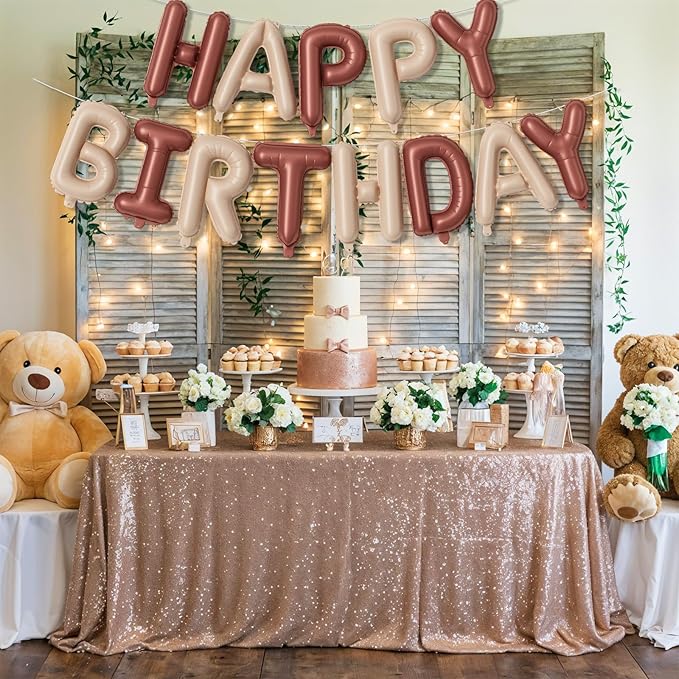 Brown Beige Neutral Birthday Banner, 16 Inch Nude Foil Balloon, Bunting Banner Letter Balloons for Boys Men Party Decorations