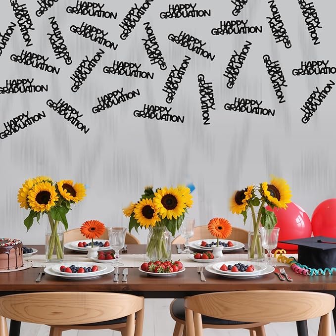 Black Happy Graduation Confetti Class of 2026, 120 PCS Glitter Graduation Decorations 2026, Grad Confetti for Grad Party Decorations.