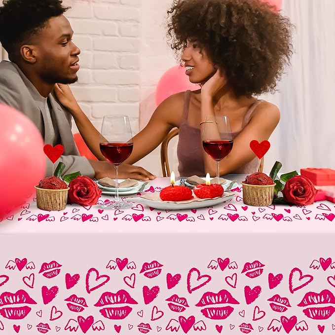 Childom 2 Pcs Valentines Day Tablecloths for Valentines Day Decorations,54" x 108" Disposable Plastic Tablecloths,Rectangle Rose Red Table Cover for Party Decorations Mothers Day Anniversary Birthday
