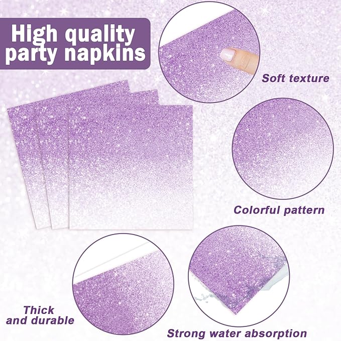 ZOiiWA 98 Pcs Gradient Pastel Purple Tableware - Plates, Napkins, Tablecloth & Party Decorations - Light Purple Sprinkle Wedding & Birthday Table Cover & Party Favors