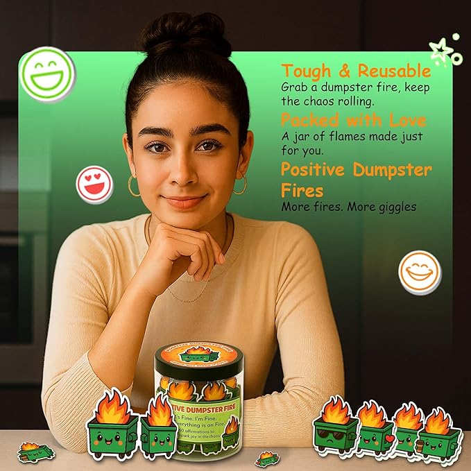 60 Positive Dumpster Fire Cards Jar, Easter Basket Stuffers for Teens, Emotional Dumpster Fire Desk Accessories, Affirmation Cards for Women, Teens Girl, Coworker, Dumpster Fire Zen Garden