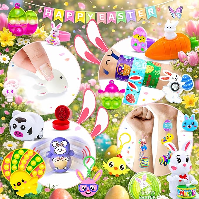 500 PCS Easter Eggs Fillers, Easter Party Favors for Kids Easter Basket Stuffers Fidget Toys Bulk, Classroom Prize Easter Gifts Treasure Box Toys Birthday Goodie Bag Stuffers