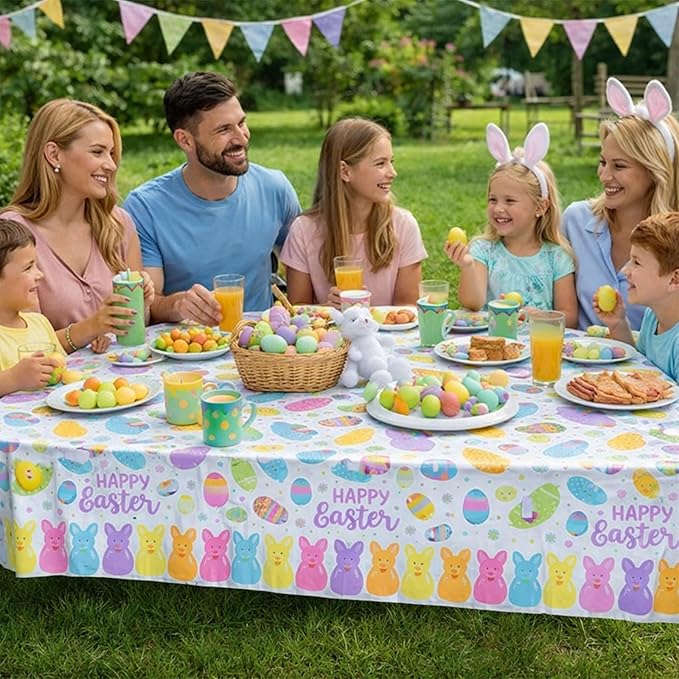 Easter Tablecloth Plastic 3 Pcs Colorful Eggs Table Cloth 54x108 Inch Disposable Decorations Rectangle Spring Easters Egg Table Cover for Easters Tables for Spring Easter-Themed Party (Easter)