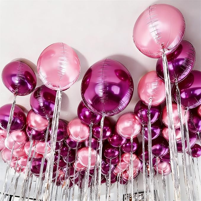 12Pcs Hot Pink and Pink Round Balloons Foil, 22" 18" 15" 10" 4D Round Ball Balloon, Big Hot Pink Metallic Balloons for Valentines Wedding Anniversary Bridal Shower Prom Birthday Decorations Supplies