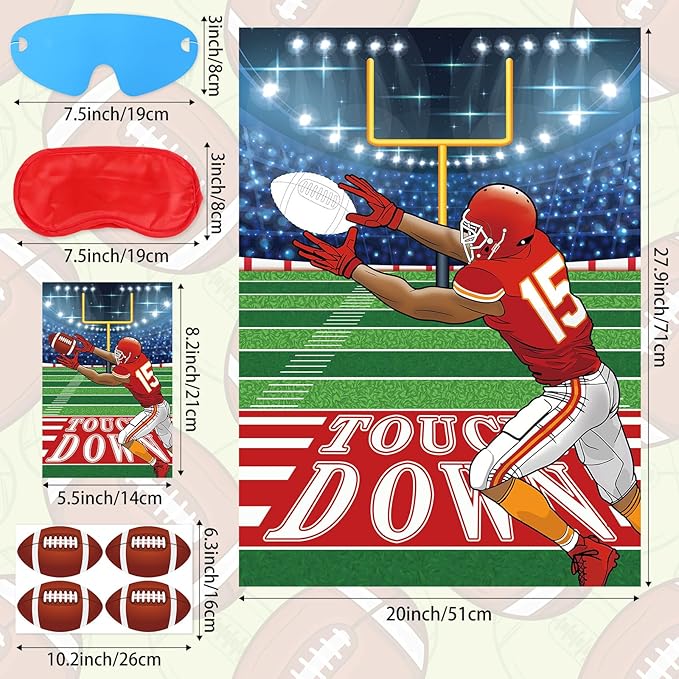 Football Party Games for Kids Pin The Football Goalpost Game Post with 24 Stickers Large Party Game Sticker for Classroom School Family Sports Theme Event Decorations Supplies
