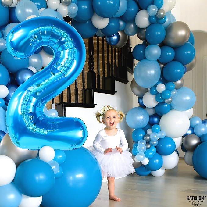 KatchOn, Big Blue Number 2 Balloon - 40 Inch | Baby Shark Birthday Decorations 2nd Birthday Boy | Blue 2 Balloon Number | Balloon for Ocean Party Decor | Number Balloons for Anniversary Decorations