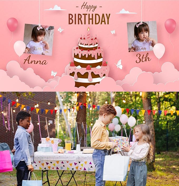 Custom Happy Birthday Banner Personalized Banners and Signs with Photo Name for Women Men Kids Party Decorations Supplies Indoor Outdoor Birthday Gifts Style 22