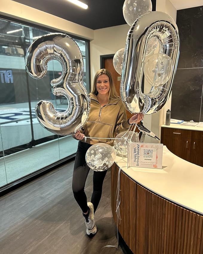 30 Balloon Number, Silver Number 30th Birthday Balloons 40 Inch, 30 Years Old Silver Birthday Decorations for Men Women, 30th Anniversary Decorations