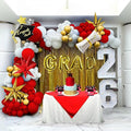 Red Graduation Balloon Garland Arch Kit 115PCS with Graduation Star print Certificate Letter Mylar Foil Balloons for Graduate Class of 2026 Grad Prom party Decorations Supplies (Red Gold White)