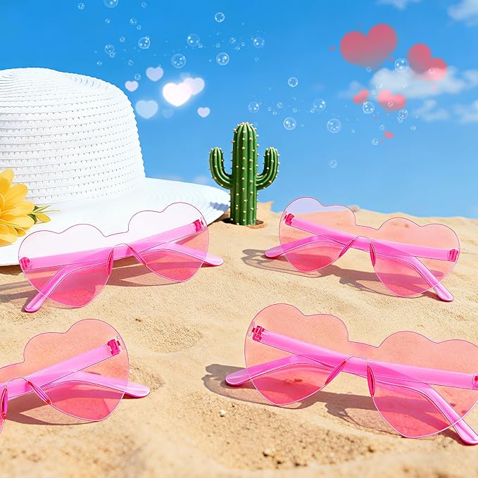 12Pcs Pink Heart Sunglasses, Cute Heart Glasses for Women - Rave Glasses Bachelorette Party Favors Galentines Day Decorations Pink Party Supplies Barbie Party Favors