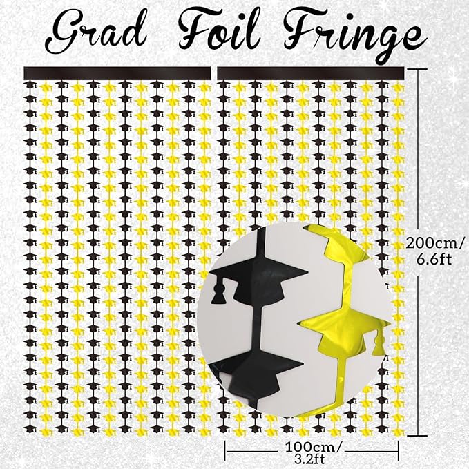 GOER Foil Curtain Backdrop for Graduation Party Decorations| Metallic Tinsel Graduation Theme Photo Booth Props (2 Pack)