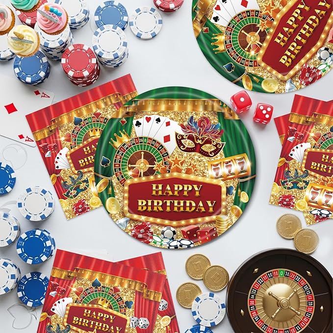 40Pcs Casino Birthday Party Decorations Las Vegas Disposable Tableware Casino Themed Plates and Napkins for 20 Guests Poker Card Birthday Party Decorations