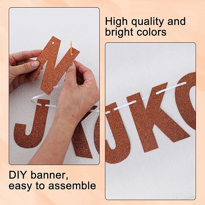 BEISHIDA 116 PCS A-Z DIY Letter Banner Kit Make Your Own Banner Glitter Brown Including 111 Letters and Numbers 3 Rope and 2 Threading Device,Customized for Birthday Graduation Wedding Party Decor