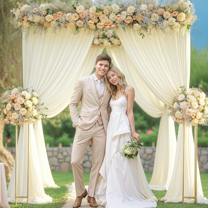 16x10FT Ivory Backdrop Curtains for Wedding Parties, Wrinkle Free Polyester Photography Backdrop Drapes for Wedding Baby Shower Birthday Parties Stage Background Stand Decorations 4x10ft,4 Panels