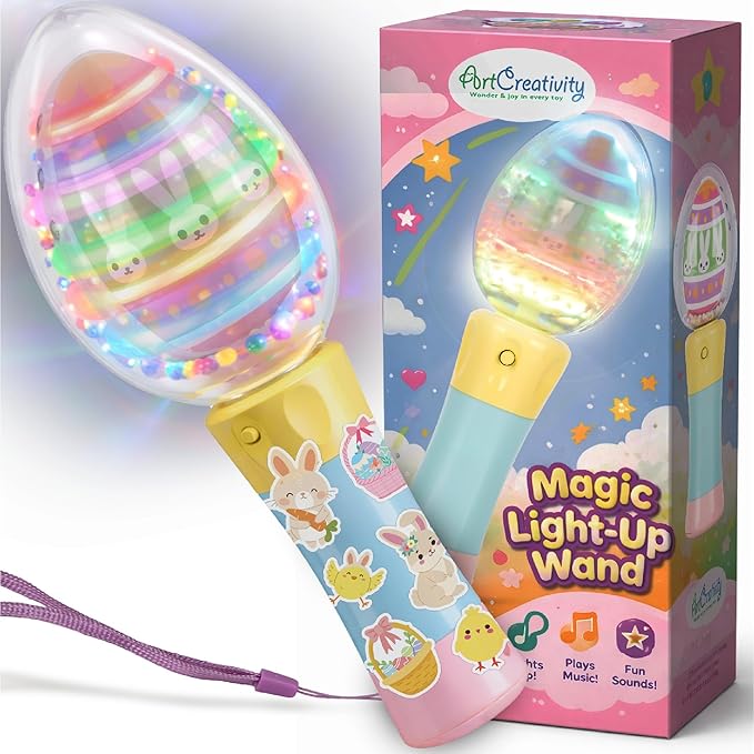 ArtCreativity Easter Egg Magic Ball Wand -7.5" - Custom Egg-Shaped Top Light Up Magic Ball Toy Wands for Kids with Batteries - Flashing LED Wands for Boys & Girls, Fun Gift or Birthday Party Favor