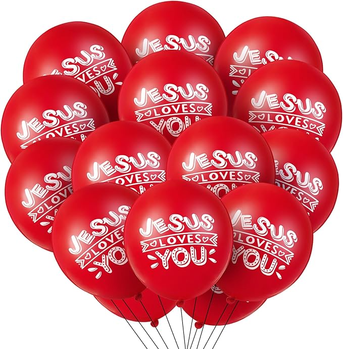 Gejoy Jesus Loves You Balloon 12 Inch Latex Christian Religious Jesus Balloon Party Decor for He Is Risen Party Decor Favor Cross Church Event Birthday Sunday Supplies(Red,60 Pcs)