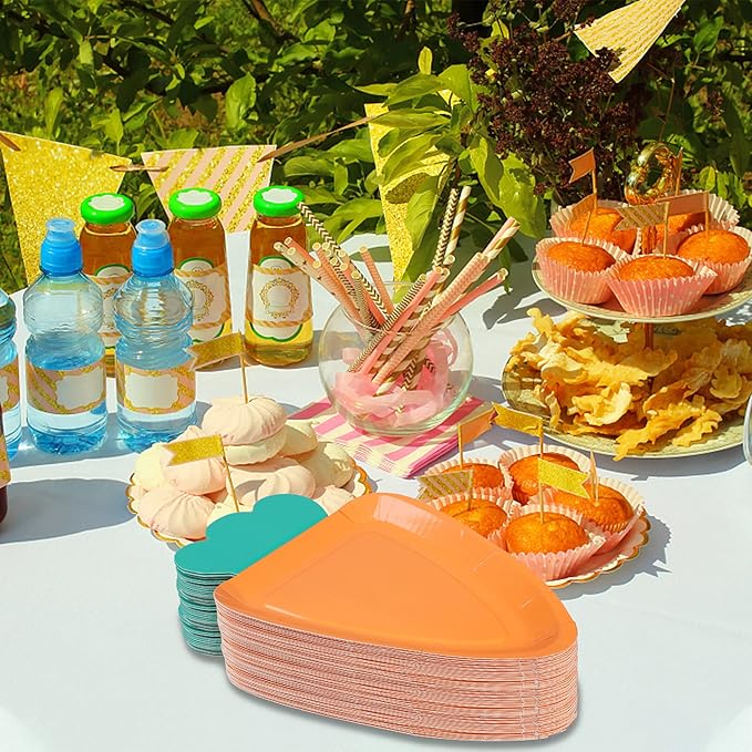 Augisteen 24 PCS Easter Paper Plates Carrot Shape Disposable Plates Easter Spring Party Dessert Plate Cute Paper Plate for Holiday Party Supplies Home Dining Table Decor