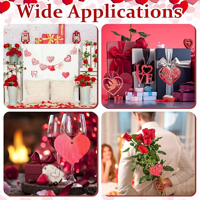 36PCS Wooden Heart Ornaments to Paint Valentine's Day Craft,9 Styles DIY Blank Unfinished Wood Heart Cutouts Ornament for Crafts Spring Tree Hanging Decorations Love