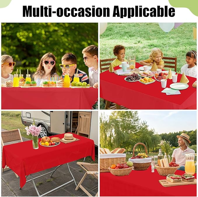 Smiry Disposable Table Cloth - 15 Pack, 54 x 108 Inch Waterproof Rectangle Tablecloths for Parties, Decorative Plastic Table Cover, Leakproof & Sturdy, Red