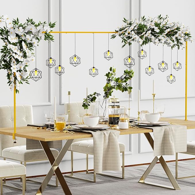 Putros Over The Table Rod Stand with Clamps Gold 13"-42'' Tall 29"-98" Length Adjustable Metal Table Arch Hanging Rod Stand for Party Wedding Anniversary Christmas Decoration