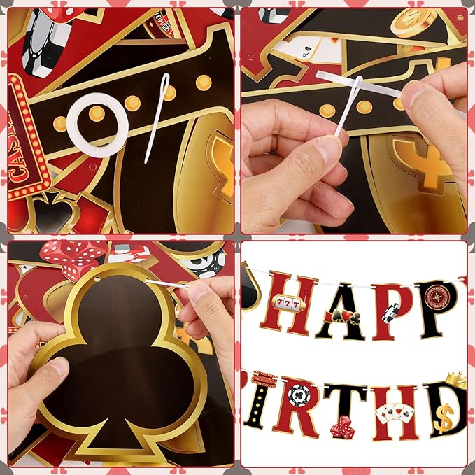 Casino Party Decorations Happy Birthday Banner Casino Party Banner Garland for Las Vegas Poker Night Birthday Party Decorations Casino Party Supplies