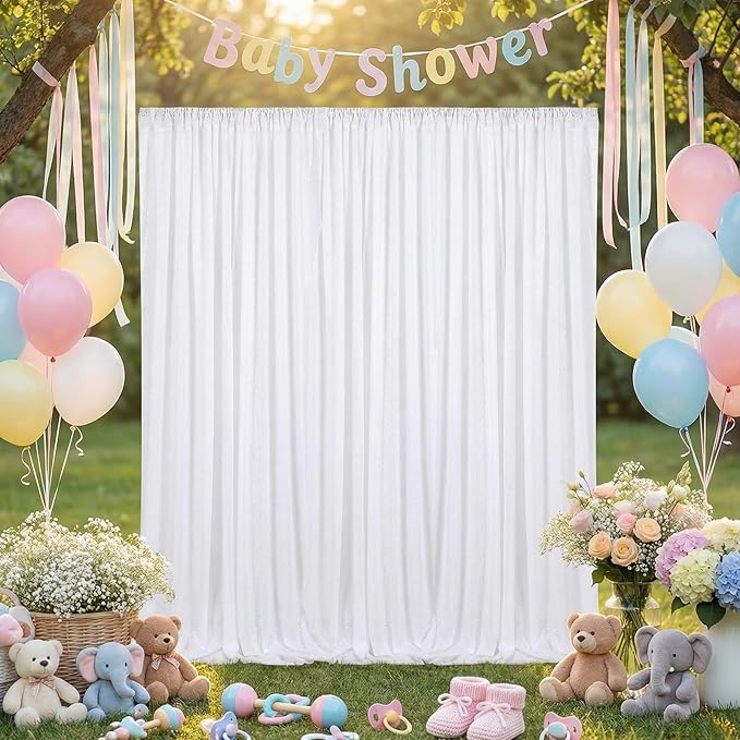 B-COOL White Sequin Backdrop Curtains 2 Packs Sparkle Backdrop White 5ftx8ft Fabric Glitter Photography Drapes for Party Baby Shower Wedding Birthday Decoration