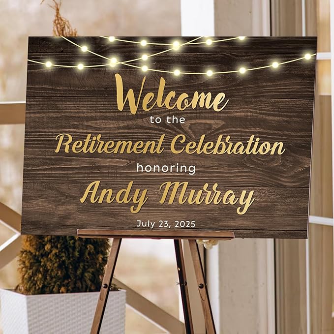 Personalized Retirement Celebration Welcome Sign, Rustic Gold Retirement Celebration Sign, Cheers to Years of Work, Indoor/Outdoor Use - Multiple Sizes