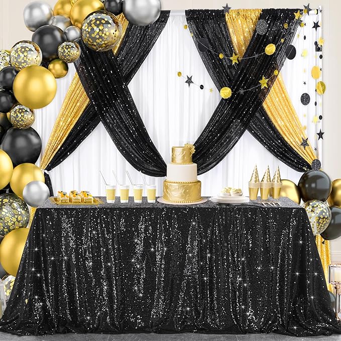 B-COOL Black Sequin Backdrop Curtain 6 Panels 2FTx8FT Shiny Curtain Drapes Glitter Background for Birthday New Years Holiday Party Satge Decorations
