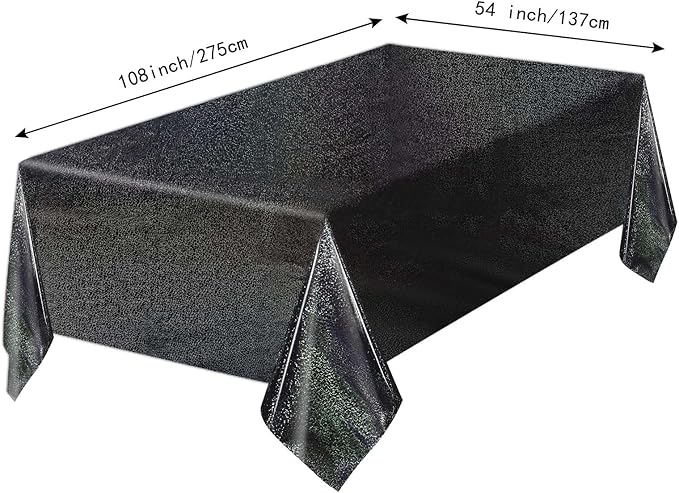 2 Pack Black Iridescent Plastic Tablecloth Disposable 54 × 108 Inch Glitter Holographic Foil Table Cloth Plastic Laser Rectangle Table Cover for Birthday Wedding Disco Party