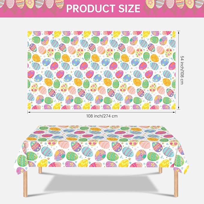 3 Pack Easter Tablecloth - Watercolor Easter Eggs Plastic Table Cloths, Disposable Rectangle Spring Flowers Table Cover for Indoor or Outdoor Tables Decor Party Decorations Supplies, 54" x 108"