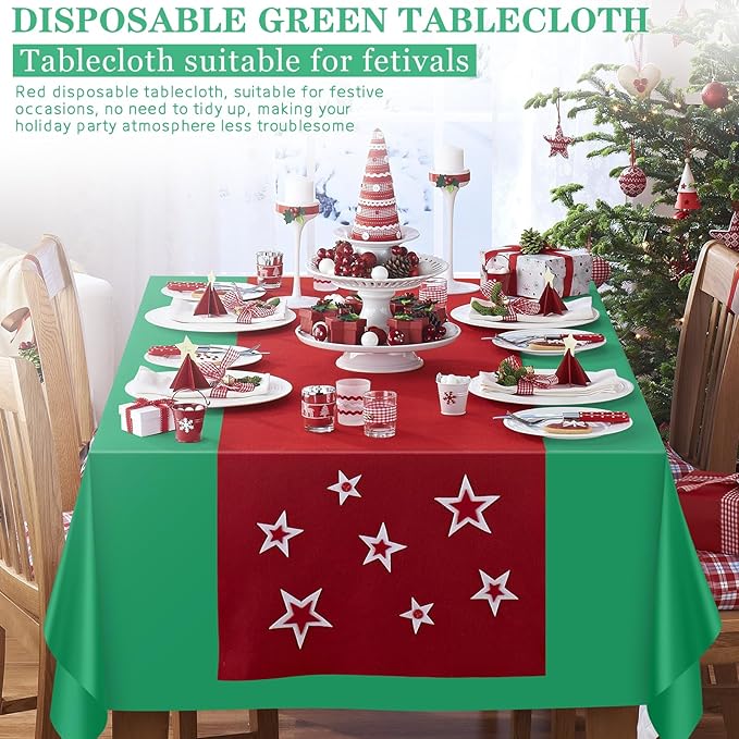 mwellewm 4 Packs Green Table Cloth, Plastic Table Cloth Christmas Tablecloth 54" × 72" Rectangle Disposable Tablecloths Waterproof Green Table Cover for St. Patrick's Party Holiday & Gathering Use