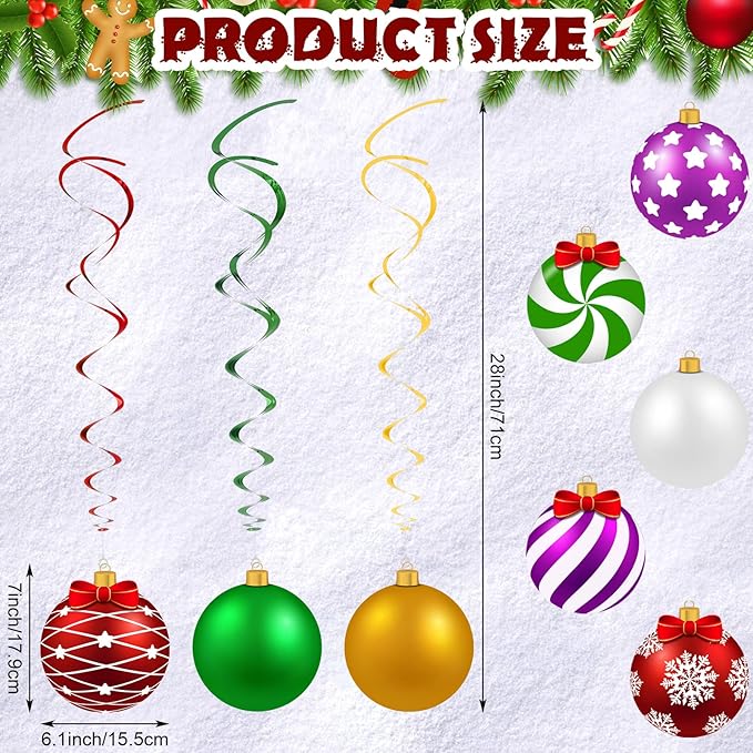Skylety 36 Pcs Christmas Hanging Foil Swirl Decorations Party Ceiling Foil Swirl Decorations Christmas Ball Sign Snowflake for Ceiling Indoor Outdoor Holiday Party Supplies(Cute Style)