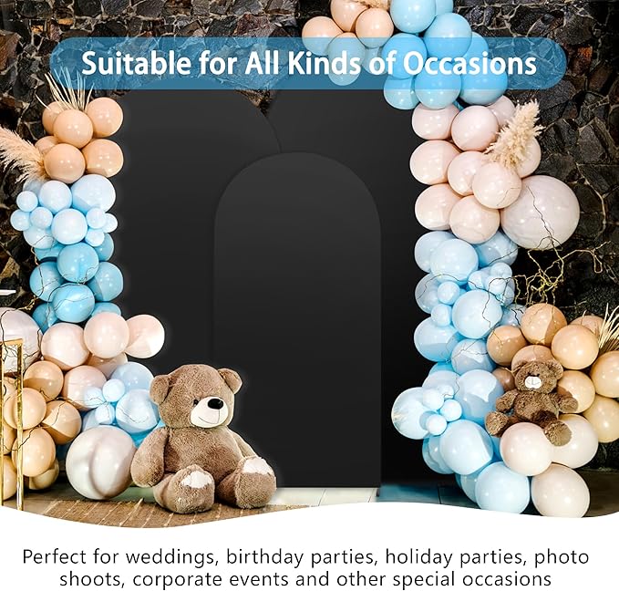 3-Piece Arch Backdrop Cover, Stretchy Spandex Wedding Arch Covers 4FT, 5FT, 6FT for Round Chiara Arch Stand, Black Arch Cover for Photo Background Happy Birthday Party Banquet Ceremony Decor