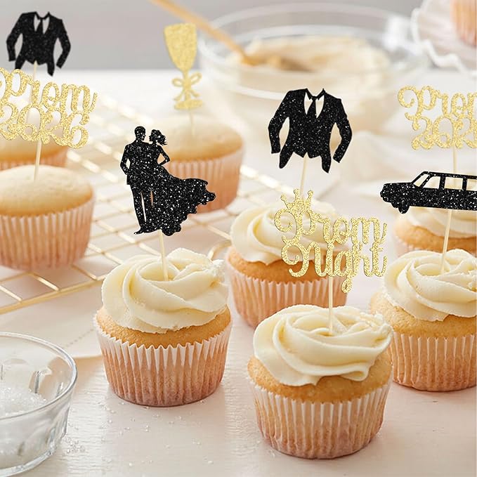 Gyufise 24Pcs Prom Cupcake Topper Prom Decorations for Party 2026 Prom Graduation Cupcake Topper 2026 Graduation Decorations Class of 2026 College Graduation Decorations