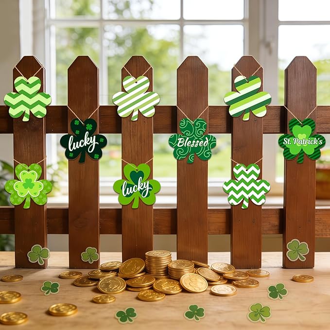 36PCS Wooden Shamrock Ornaments to Paint St. Patrick's Day Decorations,9 Styles DIY Blank Unfinished Wood Shamrock Cutouts Ornament for Tree Home Crafts Hanging Gifts Indoor Spring Farmhouse
