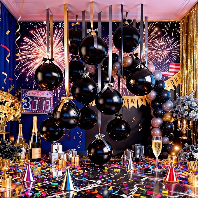 14 Pcs Black Round Foil Balloons 22/15/10 Black 4D Ball Balloons Ornament Mylar Balloon for Birthday Graduation Wedding Anniversary Bachelorette Baby Shower New Year Disco Party Decorations