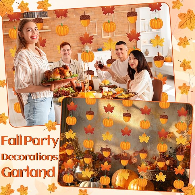 Xinnun 8 Pcs Fall Hanging Decorations Thanksgiving Ceiling Hanging Decor Fall Maple Leaf Pumpkin Acorn Paper Banner Autumn Garland Backdrop for Thanksgiving Party Indoor Outdoor Wall Door Decor