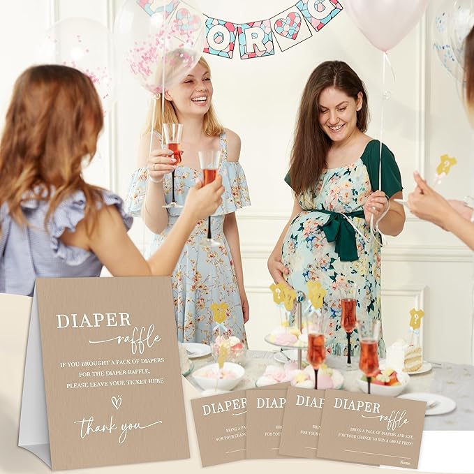 Modern Minimalist Diaper Raffle Game, Diaper Raffle Tickets for Baby Shower, Minimalism Brown Gender Neutral Tickets for Baby Shower Party Favor Decorations Supplies (1 Sign + 50 Cards)
