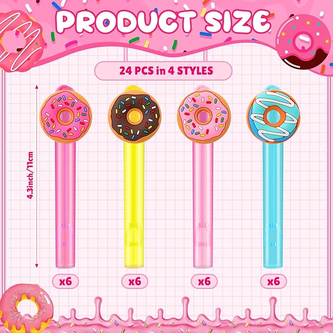 Jenaai 24 Pcs Dount Bubble Wands Sweet Donut Bubbles Party Favors for Summer Activity Cartoon Birthday Gifts Carnival Goody Bag Stuffers Wedding Supplies